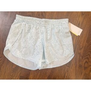 NWT All in Motion Girls Run Shorts Light Blue Leopard Print Mid Rise L 10/12 NWT